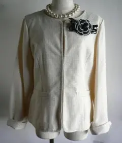 新品15号ベージュノーカラーツイードジャケット卒業式入学式フォーマルセレモニー