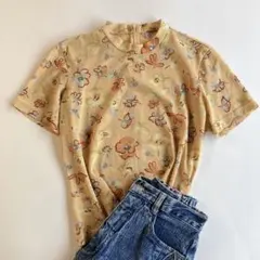 used レトロ イエロー 花柄 トップス 古着 ヴィンテージ vintageのサムネイル