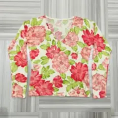 Vino Rouge フラワープリント 長袖ニット　ビジュー付き美品　M 華やか