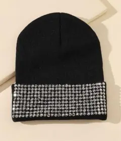 完売中Ｈ&M風(SHEIN)ストーン付き黒ニット帽