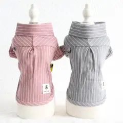 【値下げ】0249-1犬服　かわいいストライプシャツピンク／グレー　送料無料