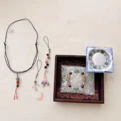 極美品 パワーストーンセット ブレスレット ネックレス ストラップ 水晶さざれ石