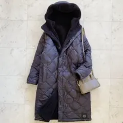 タイオン×ノーリーズ　別注ダイヤキルト×ボアロングダウン　リバーシブル　ブラック