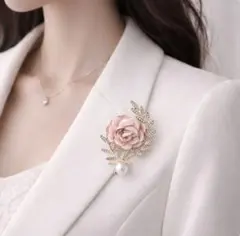 ブローチ　コサージュ ローズ　花　バラ　パール　上品 フォーマル　ピンクベージュ