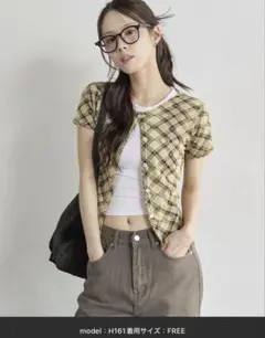 デイリーチェックシースールー半袖カーディガンのサムネイル