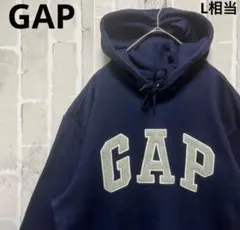 GAP ギャップ パーカー M 刺繍 ワッペン ネイビー プルオーバー 裏起毛