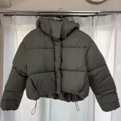 ZARA フード付きショートジャケット　L カーキのサムネイル