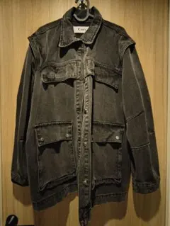 ダークグレー デニムジャケット ベルト付き