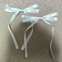 サテンリボン ヘアピン クリップ式 ホワイト
