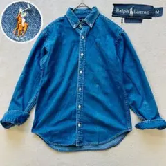 ラルフローレン デニムシャツ 長袖 インディゴブルー ポニー刺繍 Mサイズ