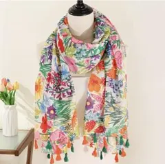 花柄 大判ストール 房飾り付き 新品