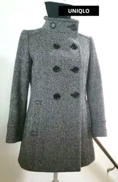 ダブルブレスト 　スタンドカラー　ツイードコート グレー系