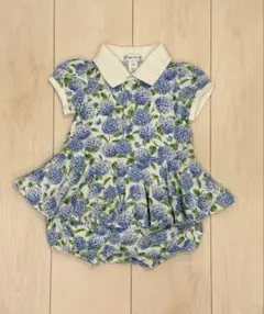 【美品】ラルフローレン ロンパース75 9M 花柄 フリル ポロワンピ 襟女の子