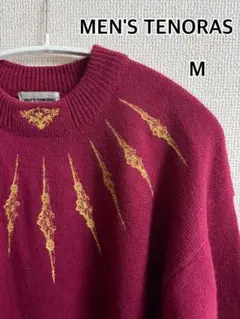 MEN'S TENORAS バーガンディ ニットセーター M ゴールド刺繍のサムネイル