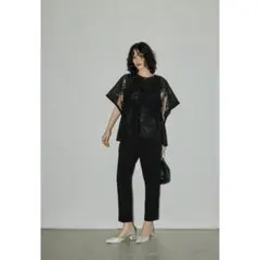 ハレモード バタフライスリーブ刺繍3点セットパンツドレス M ブラック 結婚式