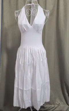 【コスプレ・撮影用】白 ホルターネック ワンピース ドレス 【M】サイズ