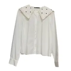 ZARA ホワイト 花刺繍レースロングスリーブシャツ M