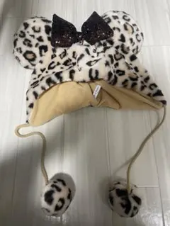 ディズニー　ミニー　ファンキャップ　ヒョウ柄　白　ブラウン