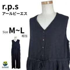 r.p.s アールピーエス 黒サロペット オールインワン F ゆったり　麻入り