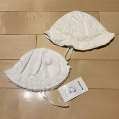 familiar メゾピアノ ベビー帽子 2点セット 白 レース バラ