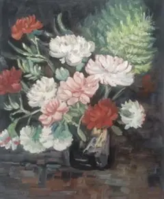 Modern Art肉筆☆油絵F20号『カーネーションのある花瓶』ゴッホ/模写
