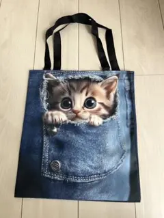 【新品未使用】トートバッグ 猫 子猫 デニムプリント かわいい 大容量 A4