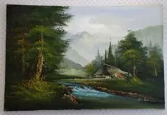 繊細な描写】藤村ひでき 油絵「迫力の渓流」 風景 画 絵画 肉筆 サイン