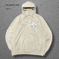 THE NORTH FACEロゴパーカープルオーバーL迷彩ロゴベージュフーディー