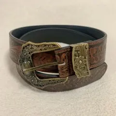 ウエスタンベルト 茶 B 花 ヴィンテージ 古着 グランジ アメカジ カウボーイ