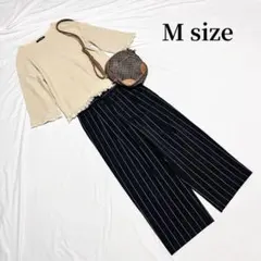 【3点セットコーデ売り】七分袖カットソー＋セミワイドパンツ＋ショルダーバッグ　Ⅿ