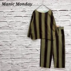 Manic Monday✩ ストライプ柄パンツスーツ セットアップ カーキ×黒