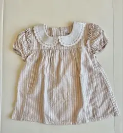 ストライプ柄 レース襟ワンピース 80