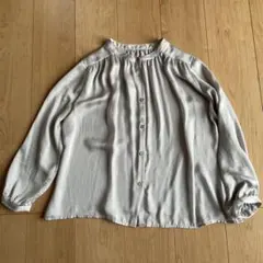 グレー ボタン付きブラウス 長袖