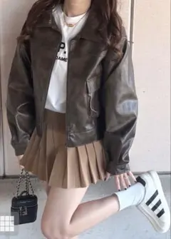 ヴィンテージ風ビッグポケットレザージャケット [tu1443]