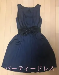 ワンピース ドレス パーティー 結婚式 2次会 お呼ばれ ネイビー リボン