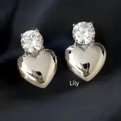 ✨ シルバー ハート ラインストーン ピアス エレガント