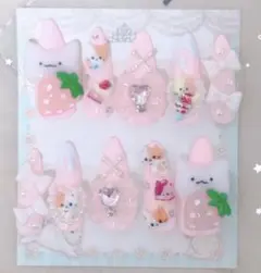 現品 ネイルチップ 地雷 量産型 女児 ピンク 姫系 ゴテゴテ 猫 肉球