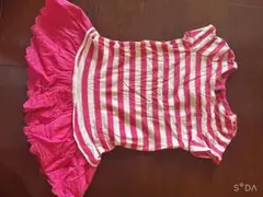 ラルフローレンストライプ 半袖ワンピース フリル付き