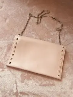 美品 スタッズ付きピンクショルダーバッグ 2way