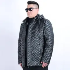 大きいサイズブラックキルティングナイロンジャケット