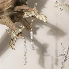 ヘアクリップ 鶴 ゴールド パール髪飾り 和装 着物 前撮り 振袖 袴 アクセ