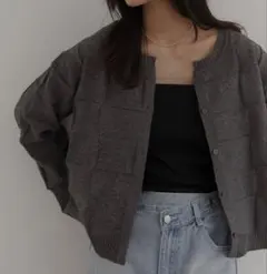 パネル切り替えニットカーディガン