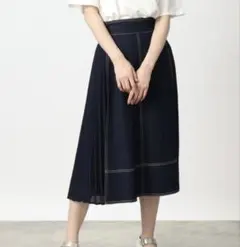 glove グローブ　ロングデニムスカート　サイドプリーツスカート　L