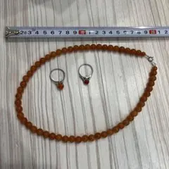 一*星様 珊瑚礁ネックレスと赤珊瑚リングセット