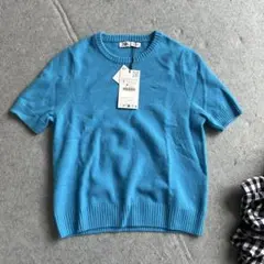 ZARA 半袖ニットセーター 青 S