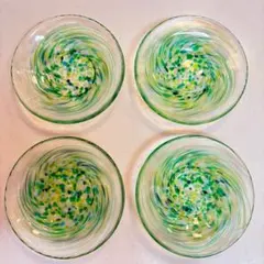 津軽びいどろ　石塚ガラス　グリーン　4枚