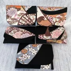 【着物留袖リメイク】ポケットティッシュカバー5個セット【季節花々】