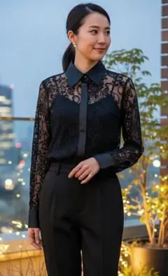 EGOIST ブラックレース長袖シャツ F