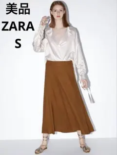 【美品】ZARA Aライン ミディスカート　テラコッタ　Sサイズ
