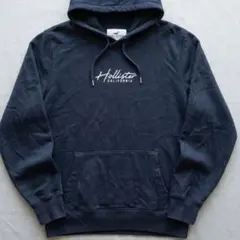 希少デザイン ホリスター 刺繍ロゴ スウェットパーカー ブラック M 古着